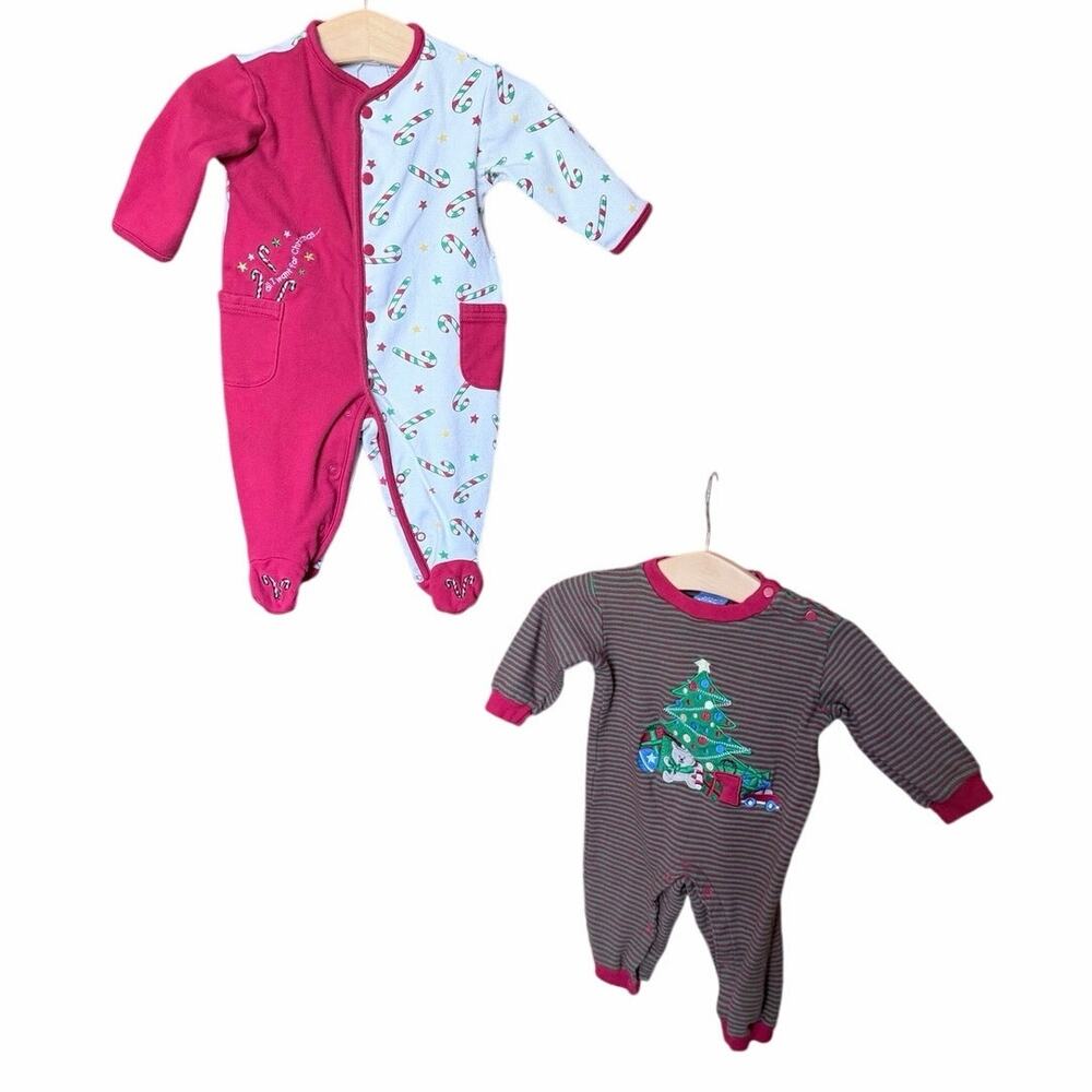 Lot of 2 vintage Christmas holiday baby sleepers one piece unisex 3-6 months